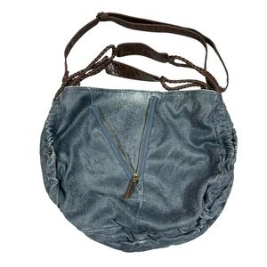 Adolfo Dominguez Blue Brown Denim Canvas Hobo Bag Purse Shoulder Crossbody